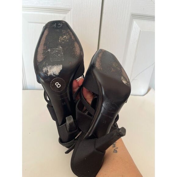 Prada Satin Open Peep Toe Strappy Cutouts Buckle Slingback Stiletto Pumps Heels - Picture 8 of 11